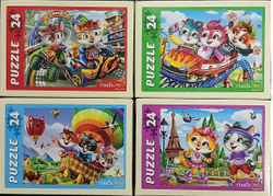 Пазл 24 детали, "История котов №4", Рыжий Кот в комплекте 4 шт, арт.П24-5629, картонная основа, от 3 лет