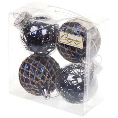 Новогодние шары 6 см (набор 4 шт) «Яркая метель», сапфир/шампань