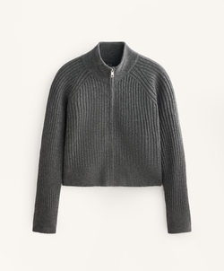 Oysho Трикотажный джемпер на молнии в рубчик, серый