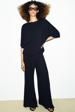 ZARA СТРУЯЩИЕСЯ БРЮКИ-ПАЛАЦЦО, ЧЕРНЫЙ