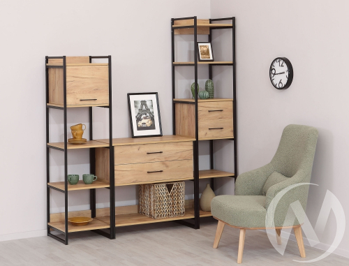 Стеллаж металлический с ящиками (крафт золотой)