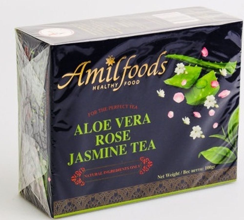 Черный чай с алоэ вера, лепестками розы и жасмином Amil healthy food, 100 г