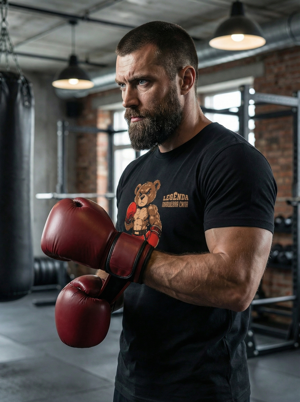 Футболка спортивная хлопковая мужская черная LEGENDA Плюшевая сила