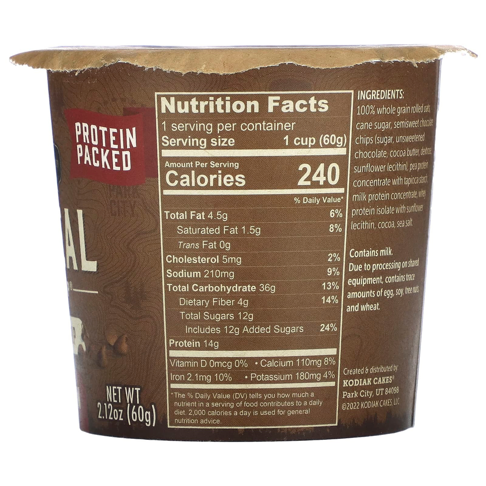 Kodiak Cakes, Oatmeal Power Cup®, шоколадная крошка, 60 г (2,12 унции)