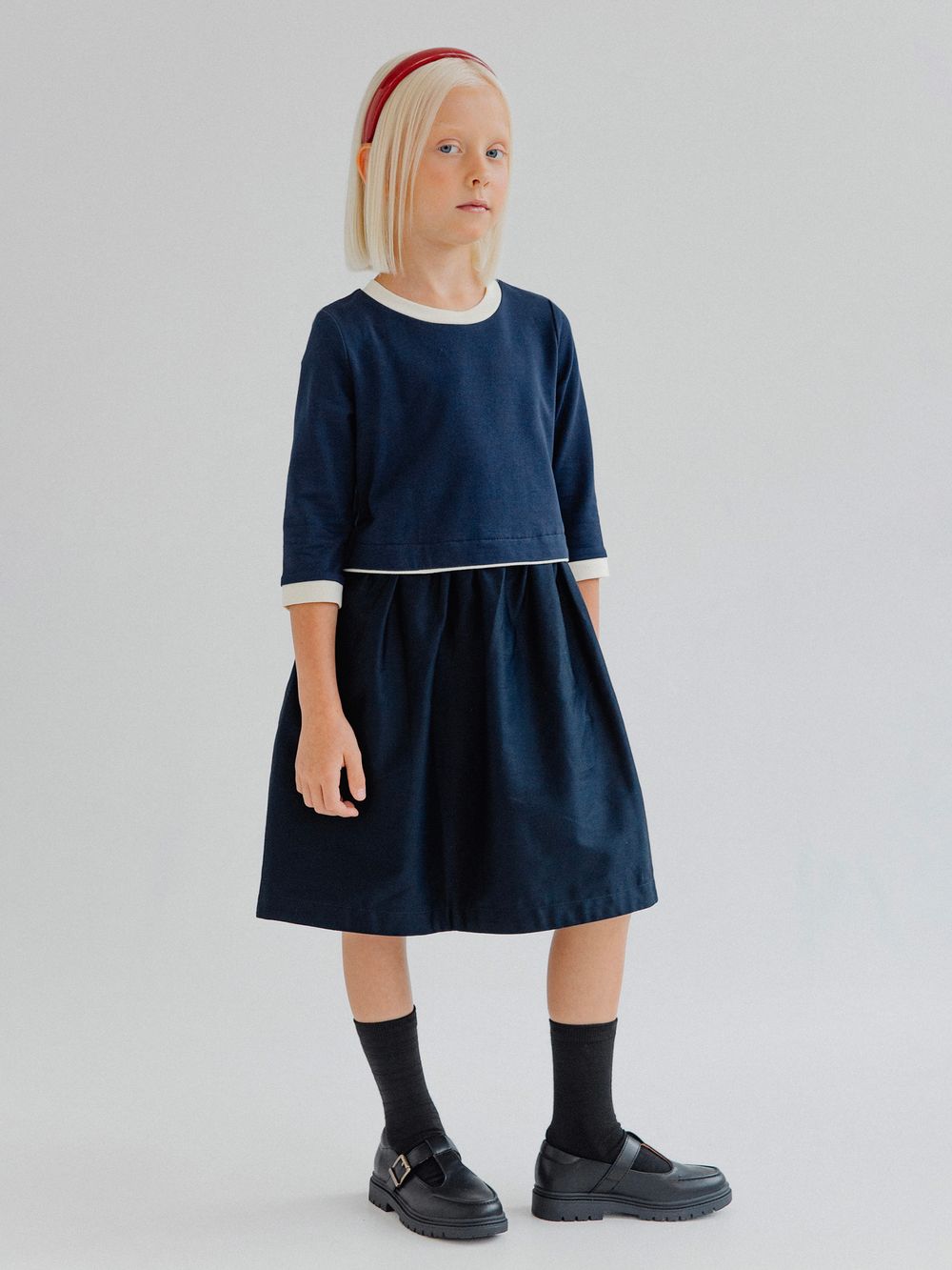 Платье с кантом ТЕМНО-СИНИЙ