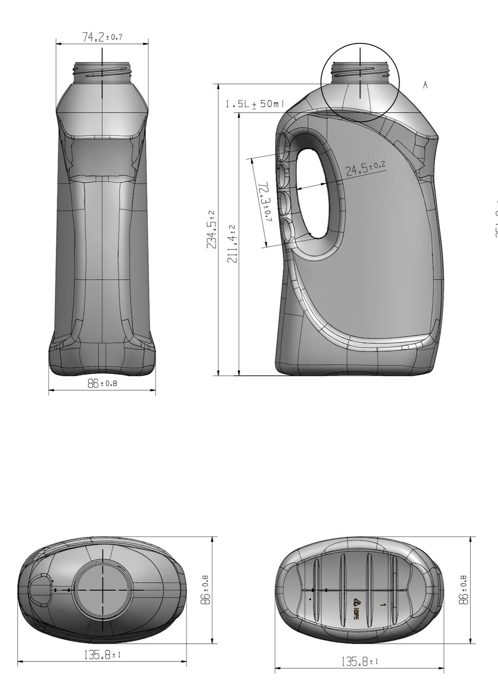 Флакон 1500 мл 46 мм ПНД