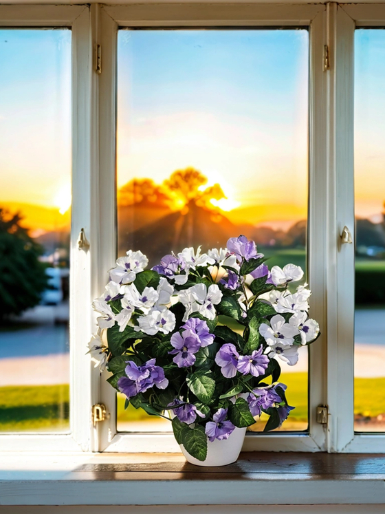 Искусственные цветы Фиалки в белом кашпо