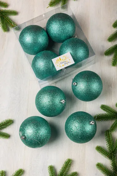 Набор пластиковых шаров Глория 100 мм., бирюза глиттер, 4 шт., ЕлкиТорг (150441)