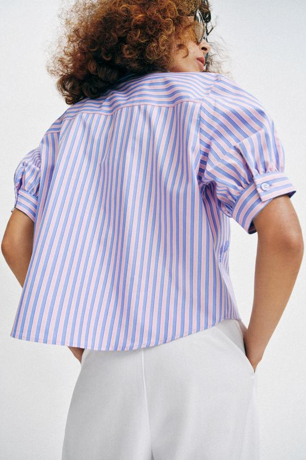 ZARA РУБАШКА В ПОЛОСКУ С ПАЙЕТКАМИ, РОЗОВЫЙ/ЛИЛОВЫЙ