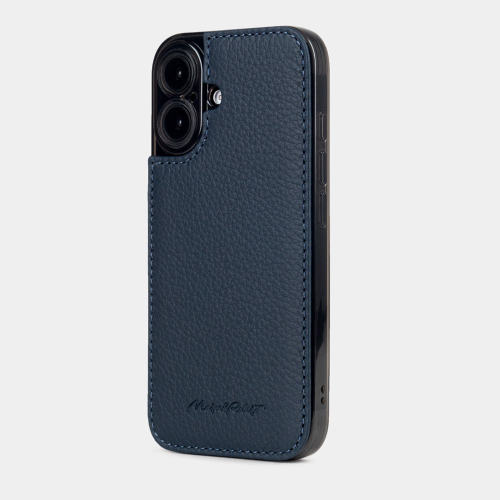 Чехол для iPhone 16 Plus из кожи теленка, синего цвета
