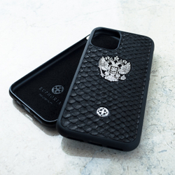Дизайнерский чехол iphone с гербом россии на коже питона купить - Euphoria HM Premium - натуральная кожа, ювелирный сплав