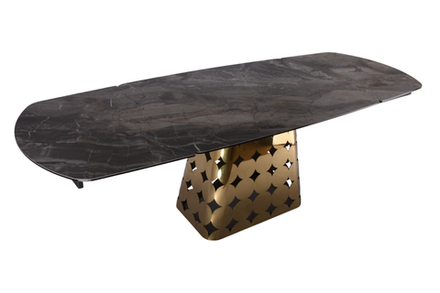 Стол обеденный Ist Casa раскладной Луксор, 150(+45+45)х90х76 см, серая керамика, золото