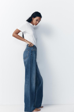ZARA ДЖИНСЫ С ВЫСОКОЙ ПОСАДКОЙ TRF WIDE LEG, МОРСКОЙ СИНИЙ