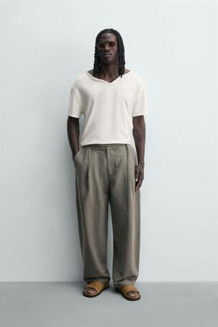 ZARA БРЮКИ BALLOON FIT С ЗАЩИПАМИ И ПОЯСОМ, АНТРАЦИТОВО-СЕРЫЙ