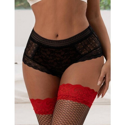 Трусики бразилиана Floral Lace, черные, M-L