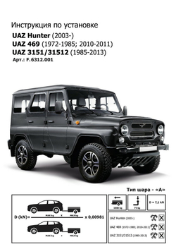 Фаркоп Berg для УАЗ Хантер (UAZ Hunter) 2003-н.в./УАЗ 469 1972-2011/3151 1985-2013, шар А, 1000/75 кг, F.6312.001