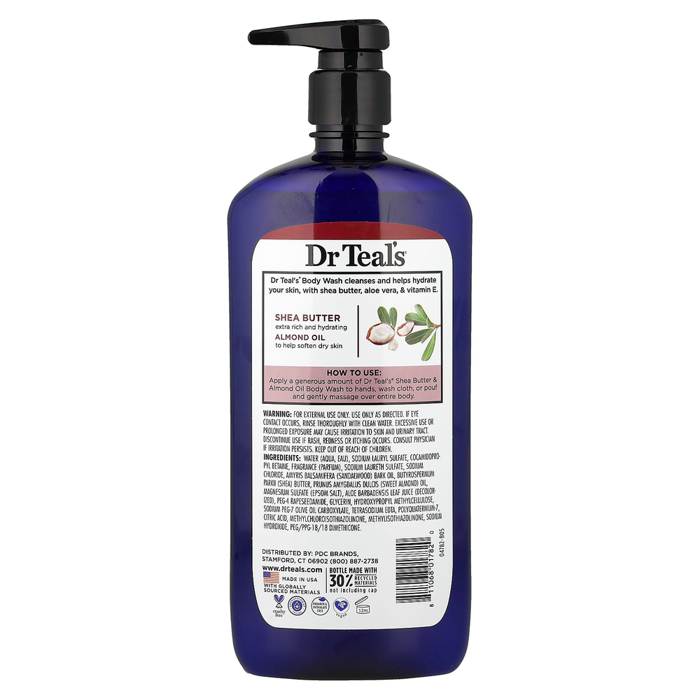 Dr. Teal's, гель для душа с чистой английской солью, маслом ши, миндальным маслом и эфирными маслами, 710 мл (24 жидк. унции)