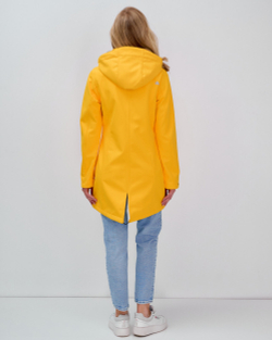 Парка спортивная женская с капюшоном softshell желтого цвета 9568J