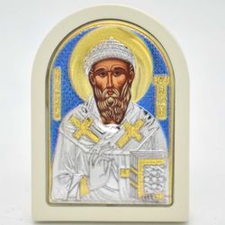 Спиридон Тримифунтский. Маленькая икона в серебряном окладе.