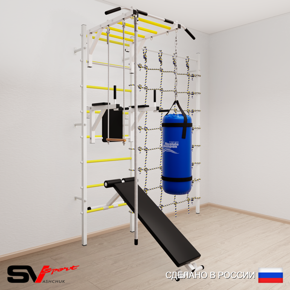 Шведская стенка Sv Sport 55610 (Турник рукоход/Брусья/Скамья/Канат/Трапеция/Цепь/Мешок 15кг/Канатный лаз)