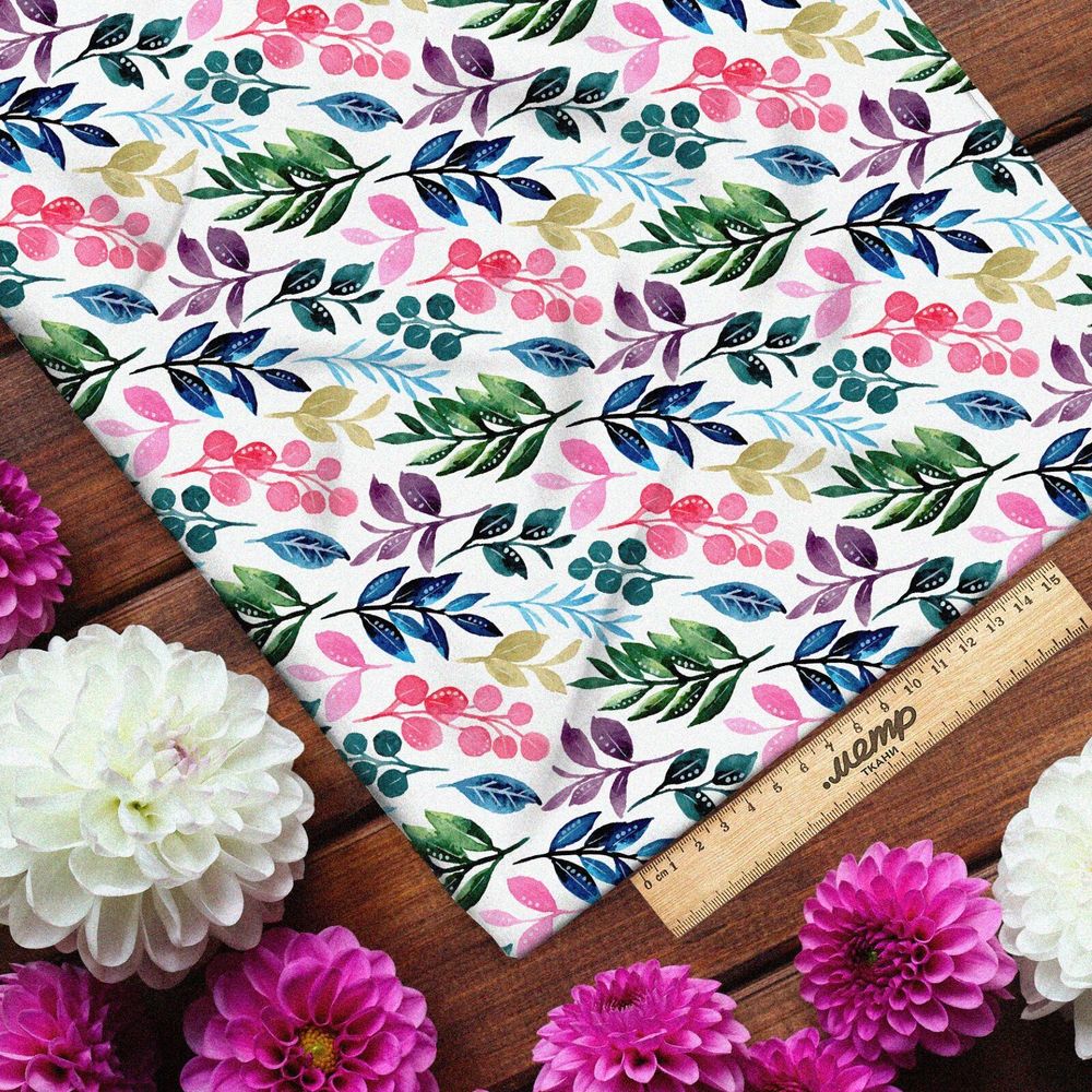 Ткань шелк Армани ягодки и листочки