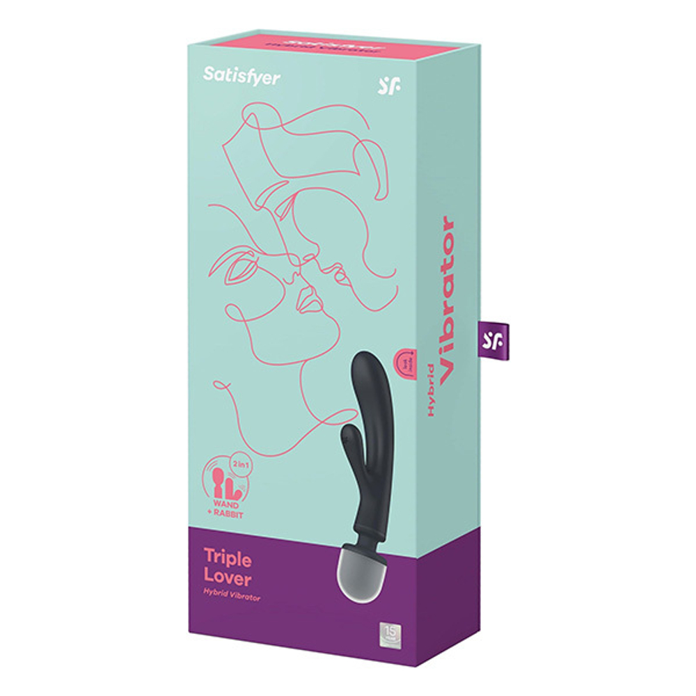 Серый двусторонний вибромассажер 23,7см Satisfyer Triple Lover 4018201