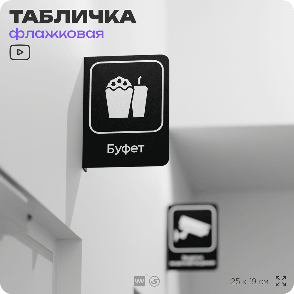 Табличка Буфет флажковая на стену, двусторонняя с крепежом, 19 х 25 см, для офиса, кафе, ресторана, серия COSMO, Айдентика Технолоджи