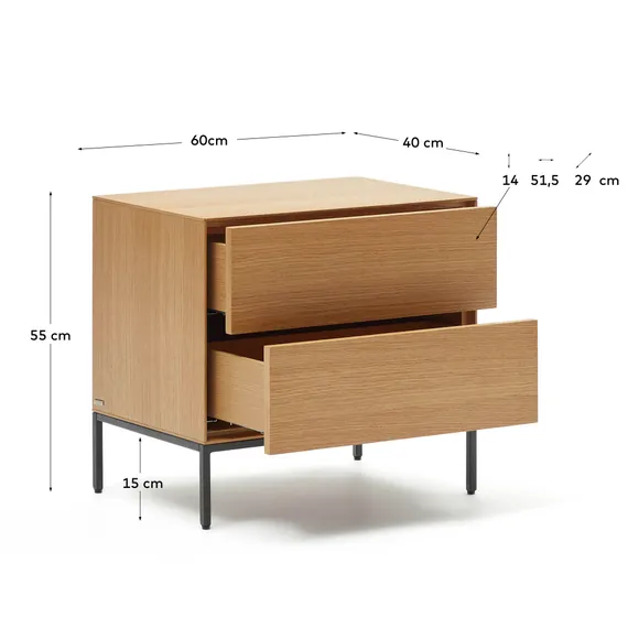 Vedrana Прикроватная тумба из дубового шпона со стальными ножками 60 x 55 см