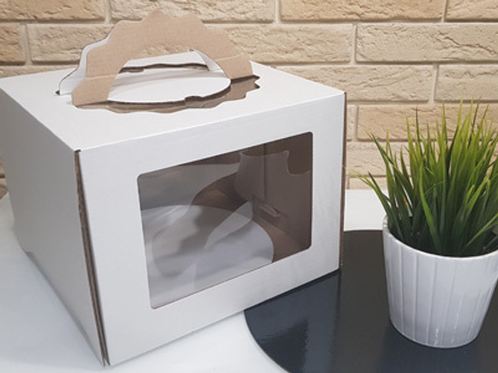 Коробка для торта с фигурными ручками 28х28х20