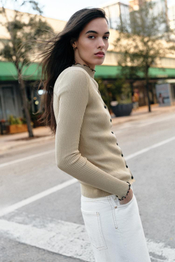 ZARA ВЯЗАНЫЙ ЖАКЕТ В РУБЧИК С КОНТРАСТНОЙ ОТДЕЛКОЙ, КАМЕННО-СЕРЫЙ