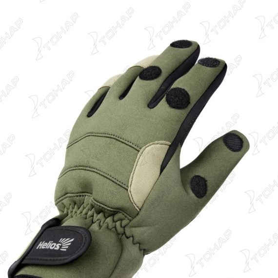 Перчатки Helios рыбацкие неопрен. на липучке Хаки р. M