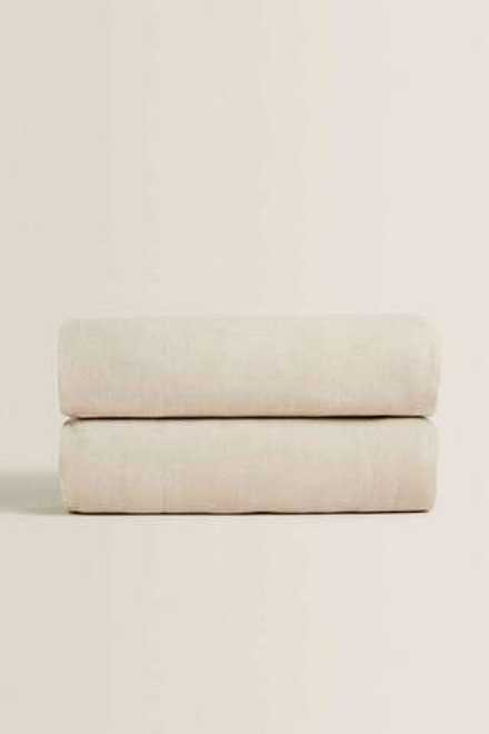 ZARA HOME ПЛЕД ИЗ СИНЕЛИ, СВЕТЛО-БЕЖЕВЫЙ