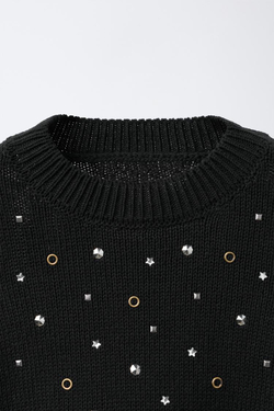 ZARA ДЖЕМПЕР С ВЫРЕЗАМИ И СТРАЗАМИ, ЧЕРНЫЙ