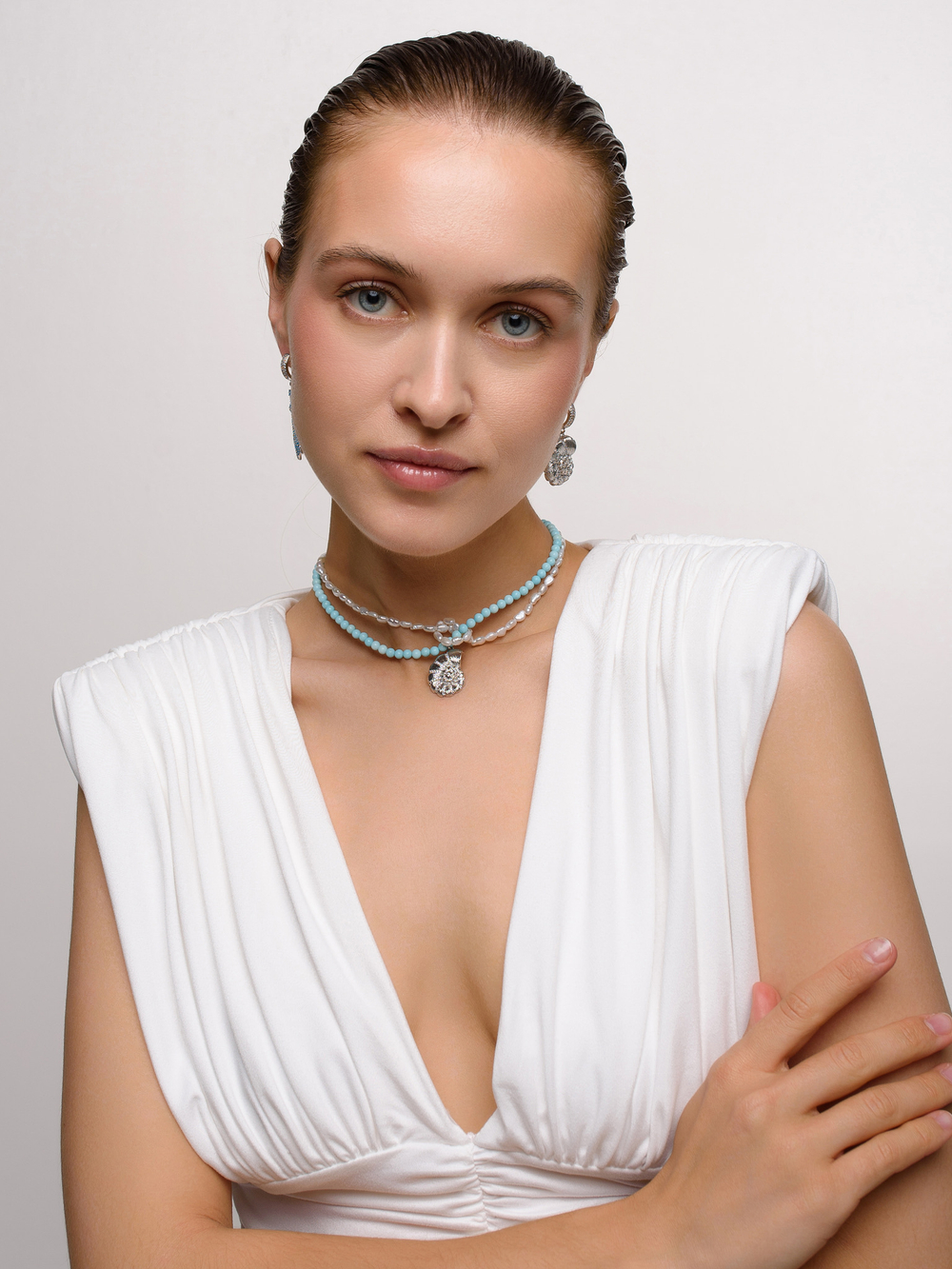 Серьги "Blue coral shell" Silver