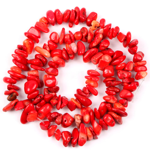 Коралл красный бусины крошка 5-8 мм, на нитке 80 см