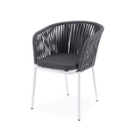 "Бордо" стул плетеный из роупа, каркас алюминий белый шагрень, роуп серый 15мм, ткань темно-серая