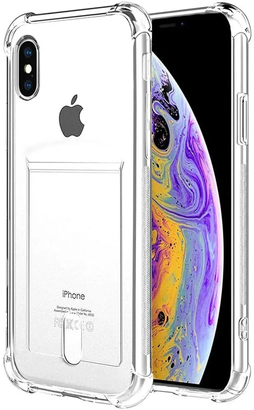 Чехол-накладка Card Case для iPhone X/Xs силикон c держателем для карт (прозрачный)