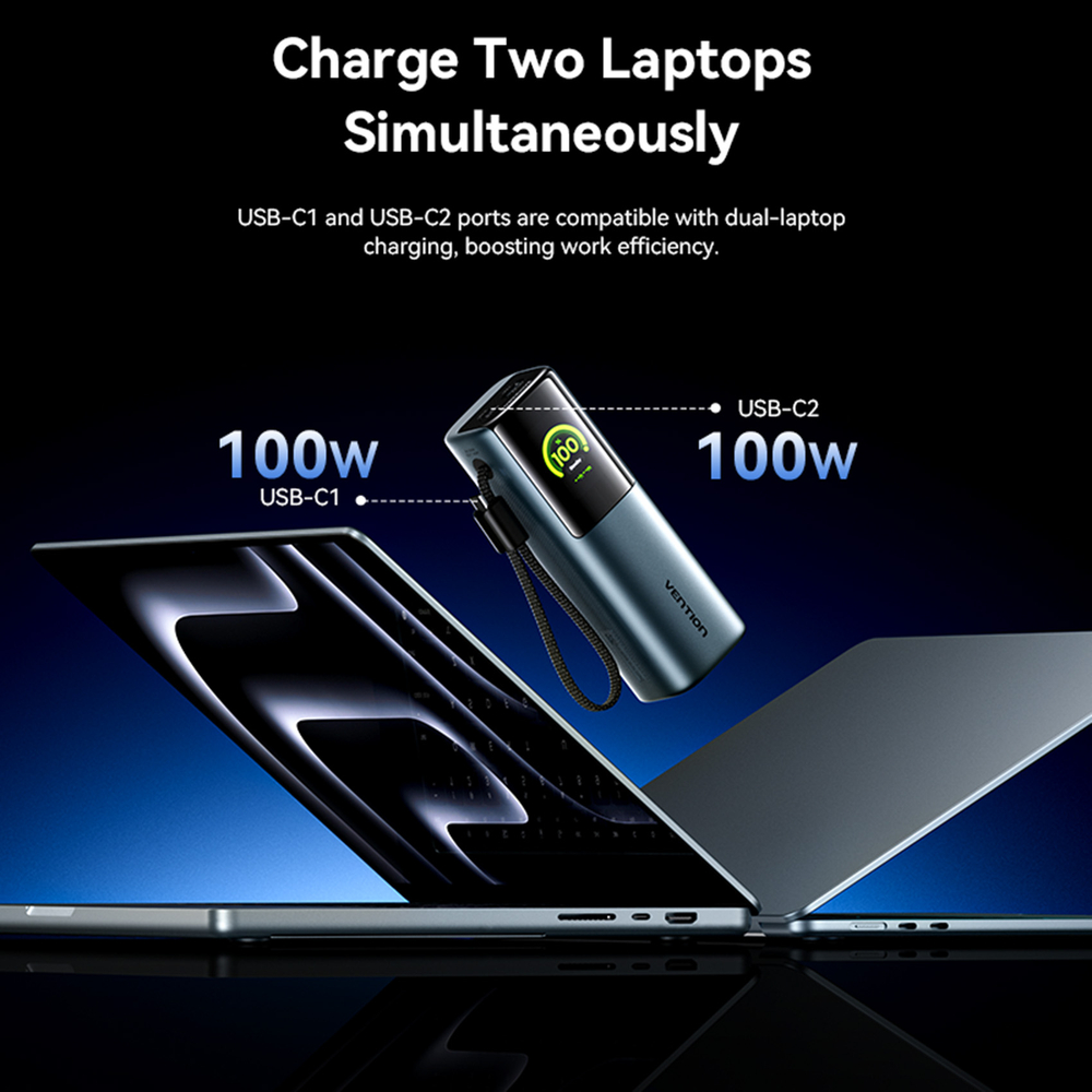 27000mAh Power Bank (USB-C + USB-C/USB-C/USB-A) 200W Gray TFT Display Type