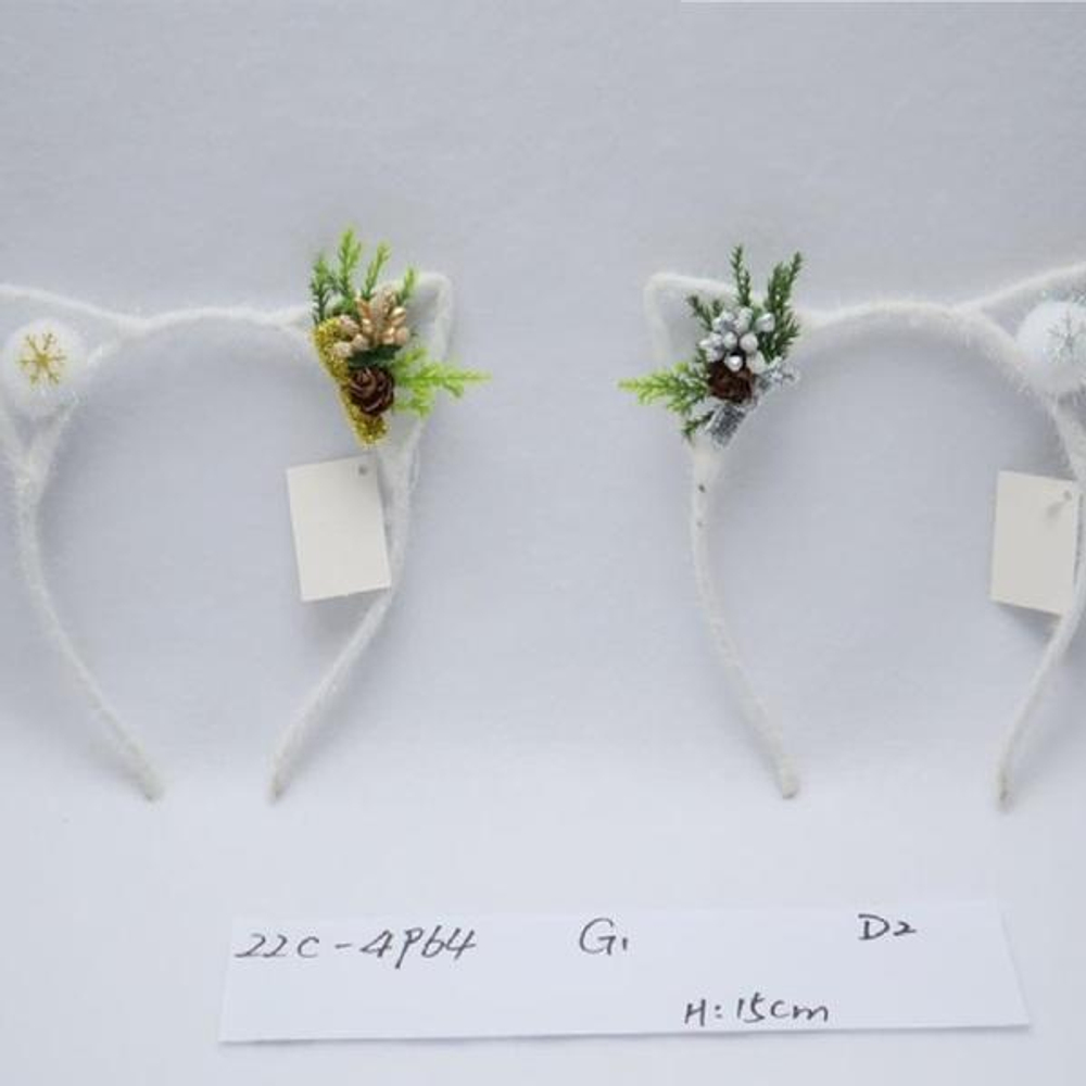 Ободок "Хвойная веточка" 15 см (в ассортименте), Белый (Серпантин)