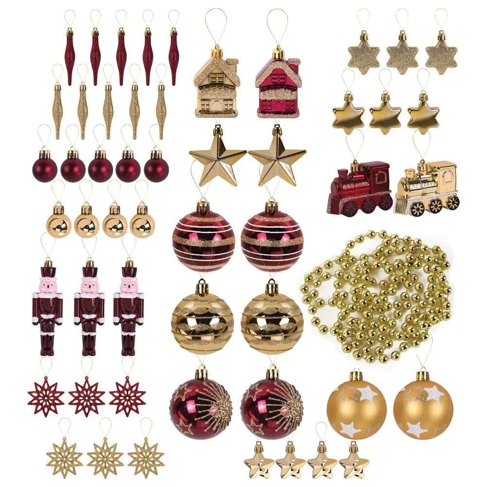Шары ёлочные НАБОР 53 предмета, "Gold Wine", бордовый/золото, пластик, ЗОЛОТАЯ СКАЗКА, 592182