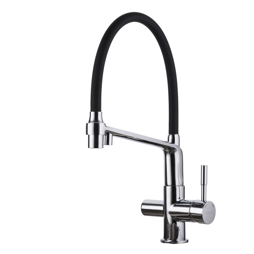 Смеситель для кухни 35к G4398-7 GAPPO гиб. излив, с вых. для пит. фильтра, ЧЕРНЫЙ-хром         АКЦИЯ