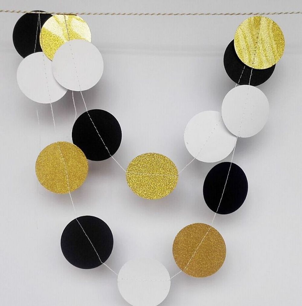 Гирлянда 2м "Круги Микс" Золотой, Черный, Белый