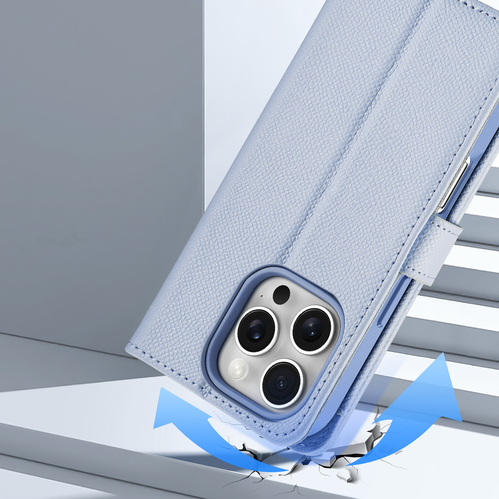 Чехол кошелек из TPU кожи светло-синего цвета (Light Blue) от Dux Ducis для iPhone 16 Pro, серия Lawa Series Case