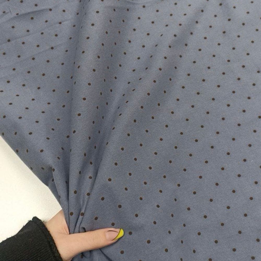 Фланель Чёрный горошек на сизом фоне