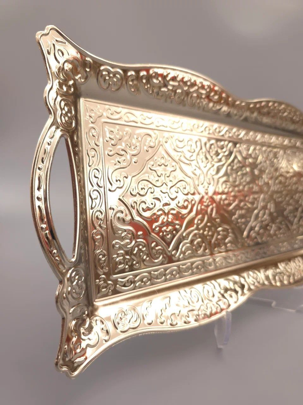 Поднос прямоугольный декоративный с ручками 33*17 "Хюрем" металлический /ACAR. Турция (медный)
