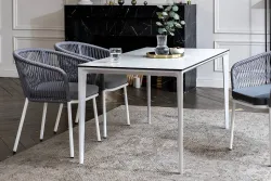 "Малага" обеденная группа на 4 персоны со стульями "Марсель", каркас белый, роуп светло-серый
