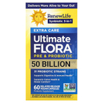 Renew Life, пробиотик Extra Care Ultimate Flora™, 50 млрд КОЕ, 60 веганских капсул с отсроченным высвобождением