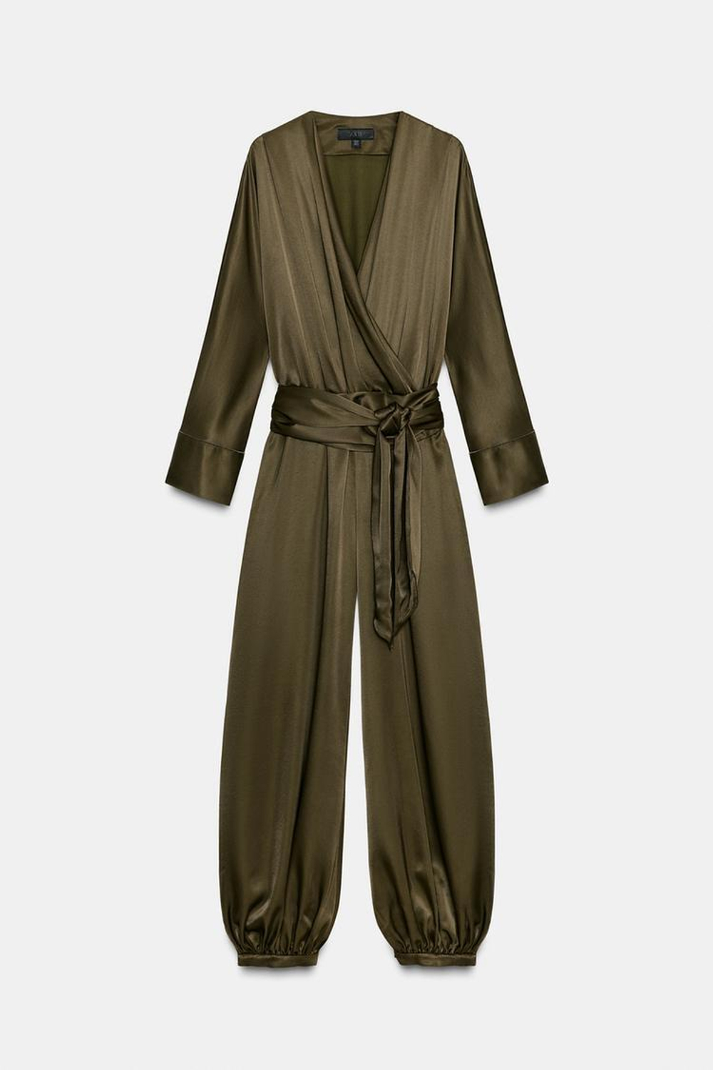 ZARA АТЛАСНЫЙ КОМБИНЕЗОН С ОБЪЕМНЫМИ БРЮКАМИ — ZW COLLECTION, ТЕМНЫЙ ХАКИ