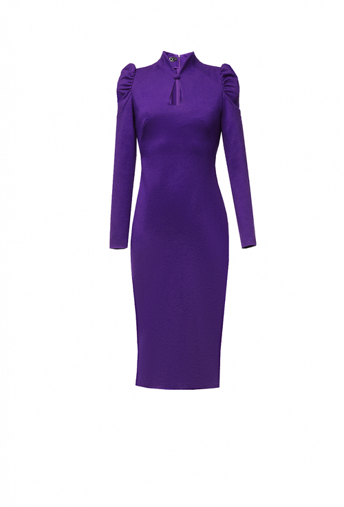 Трикотажное облегающее платье на молнии фиолетовое 05-02-23 FW