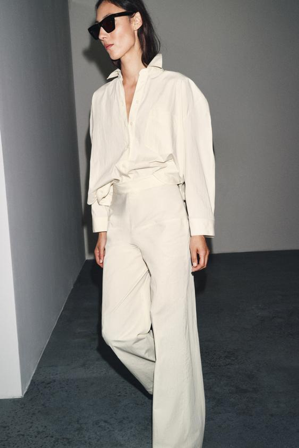 ZARA БРЮКИ ZW COLLECTION С МОЛНИЕЙ СЗАДИ, ЭКРЮ